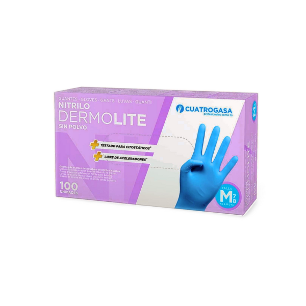 guantes de nitrilo Cuatrogasa  DERMOLITE talla M azul