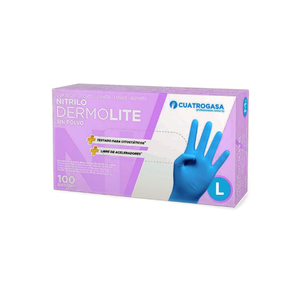 guantes de nitrilo Cuatrogasa  DERMOLITE talla L azul